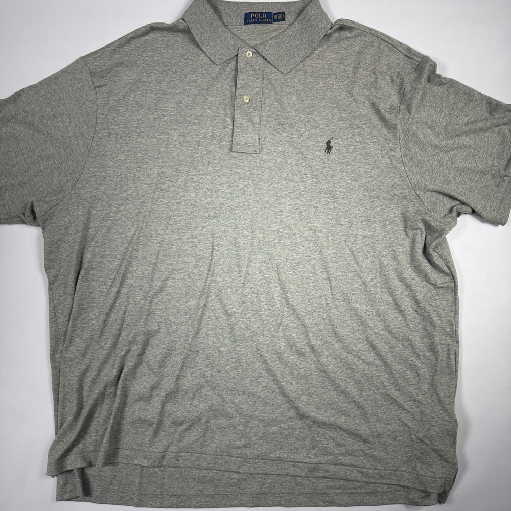 Polo Ralph Lauren Mens 3XB Big & Tall Gray Short Sleeve Polo Shirt Black Pony